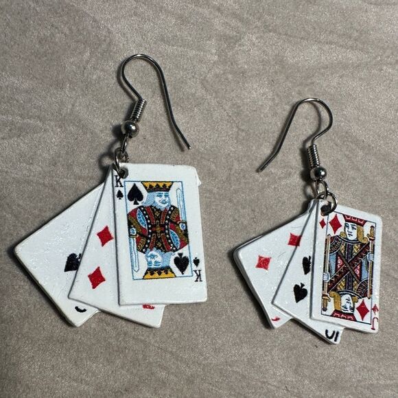 Poker Playing Cards Dangle Earrings | Fun & Unique Statement Jewelry - Picture 4 of 17